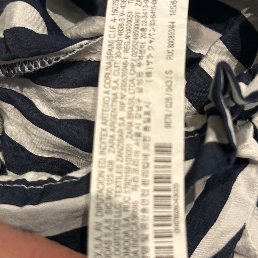 ZARA Navy White Striped Paperbag Waist Pants Size 8 - Picture 12 of 13